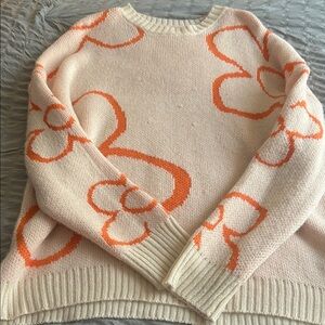SHEIN Cream and Orange Floral Sweater